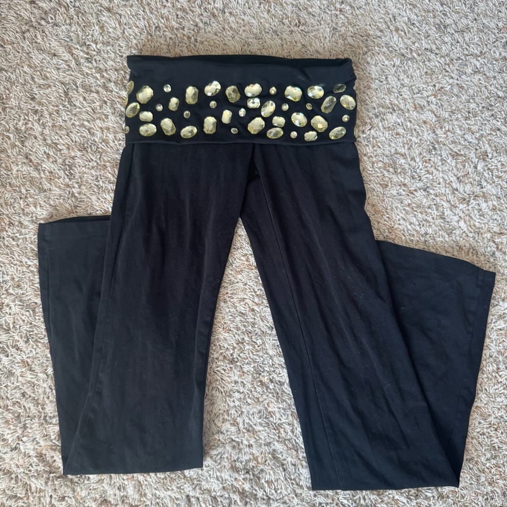 Victoria's Secret PINK - Women’s (S) Black Y2K Bling Gold Jeweled Yoga Pants